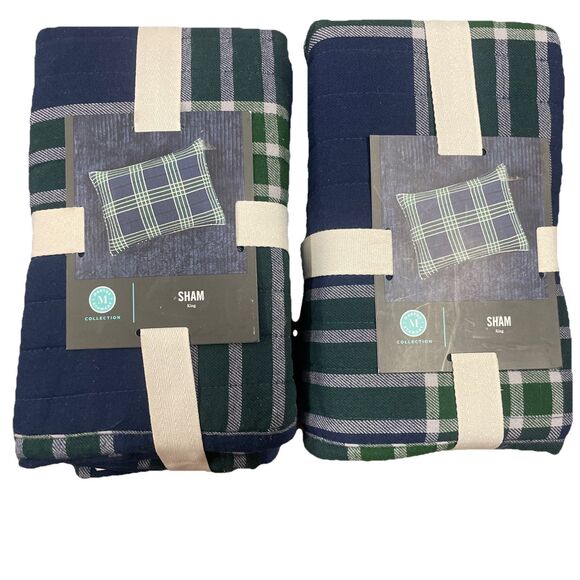 Pair Of Martha Stewart Collection Blackwatch Green Plaid King Pillow Sham